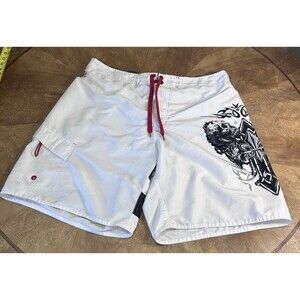 Joe Boxer Swim Trunks Mens XL White Skull Graphic Board Shorts Surf Beach Lined